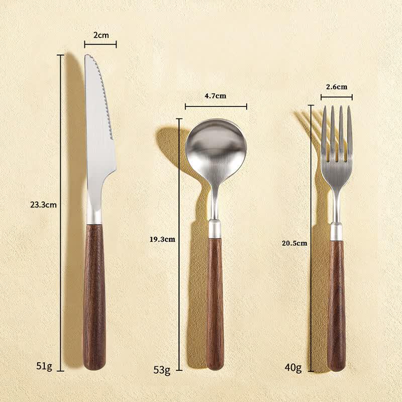 Qivei 3-Piece 304 Stainless Steel Western Cutlery Set with Walnut Handle