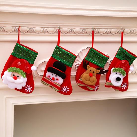 Mini Christmas Stockings 6 Inch Small Christmas Stockings with Glitter Sequin Cuff 3D Snowman Bear Santa Claus Reindeer Hanging Socks