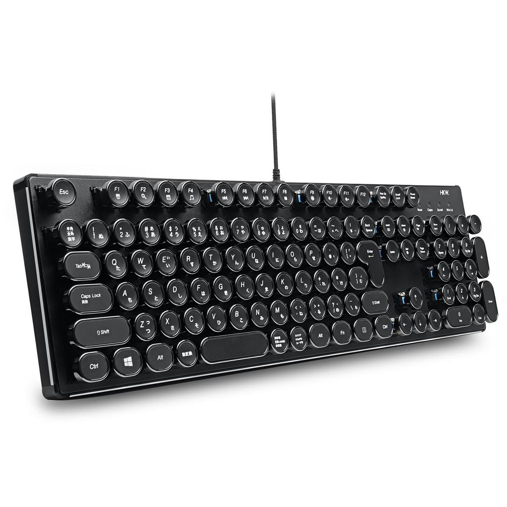style mechanical keyboard blue axis JIS standard 109 keys USB wired Japanese keyboard HKW.Typewriter (black)
