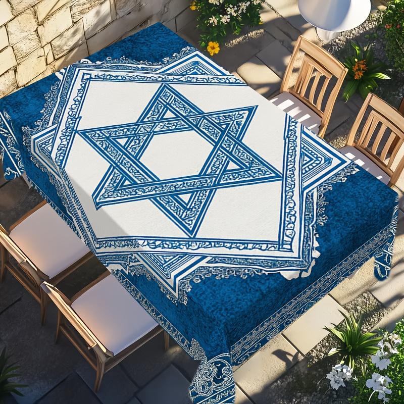 Blue Star of David Rectangle Tablecloth for Table Decor Kitchen Dining Waterproof Reusable Table Cloth for Table Indoor Outdoor
