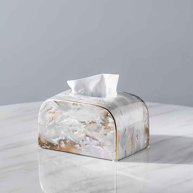 Light Luxury Marble Tissue Box Decoration Dining Table Coffee Table Napkin Box Household Living Room Ceramic Pumping Box