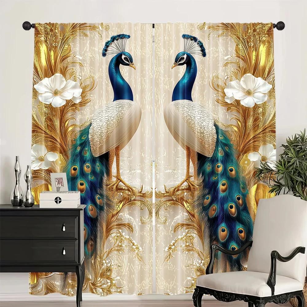Set Of 2 Elegant Jit Floral Peacock Curtains Polyester Drapes Living Room Bedroom Window Decor Curtain Light Blocking For Made With Rod Pocket
