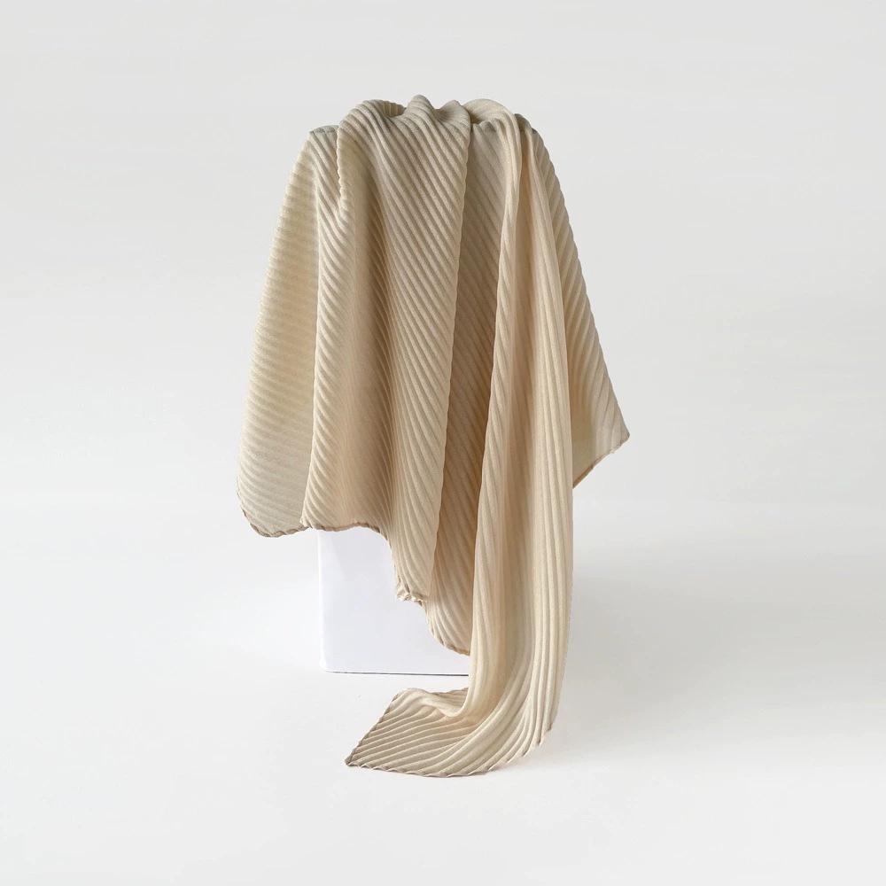 90*90cm Pleated Cotton Linen Square Scarf For Women Muslim Hijab Scarves Shawls Solid Headscarf Wraps Islamic Turban Headband