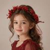 Wine Red Rose Flower Hairband Large Ribbon Wreath Headband Bridal Hair Accessory  Bridesmaid