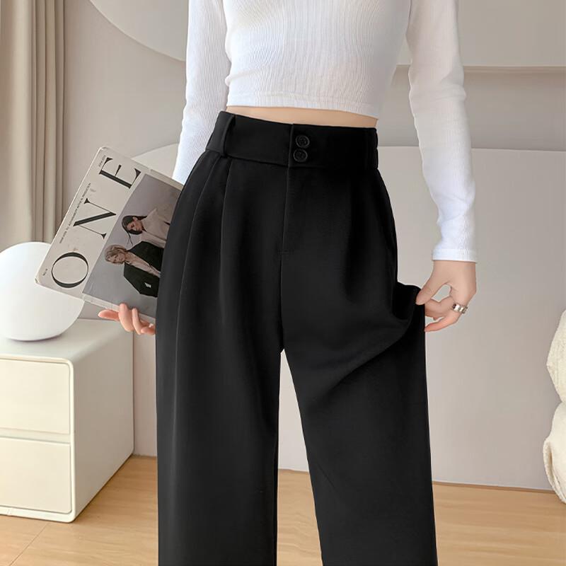 Women's Black High-Waisted Wide-Leg Suit Trousers
