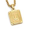 18K Gold Square Double-sided English Letter Pendant for Men, Titanium Steel Necklace