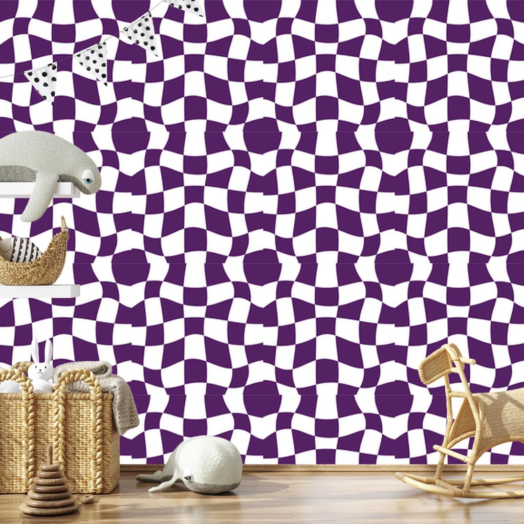 Casual Checkerboard Wallpaper White and Plum for Living Room and Bedroom 50x1000