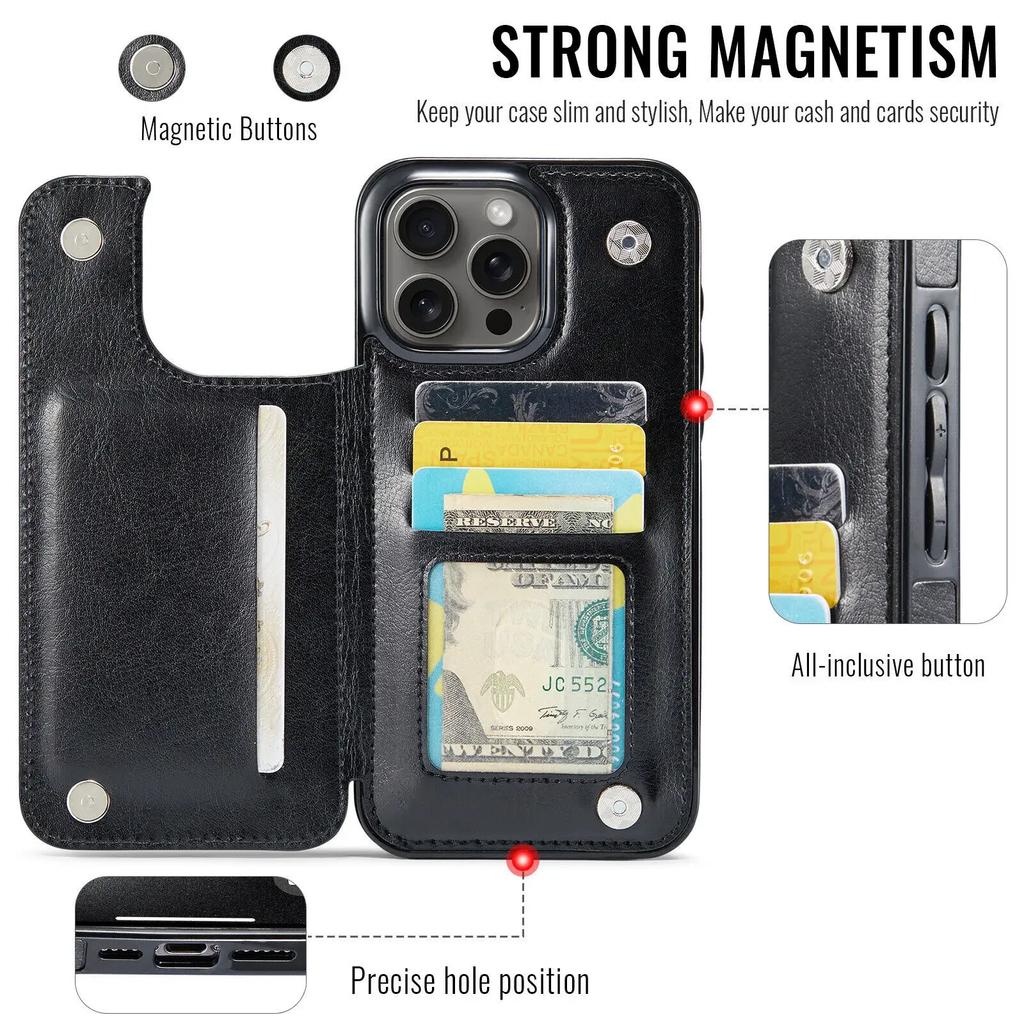 Wallet Card Holder Case for iPhone 16 15 14 13 12 11 Pro Max XS XR Leather Cover