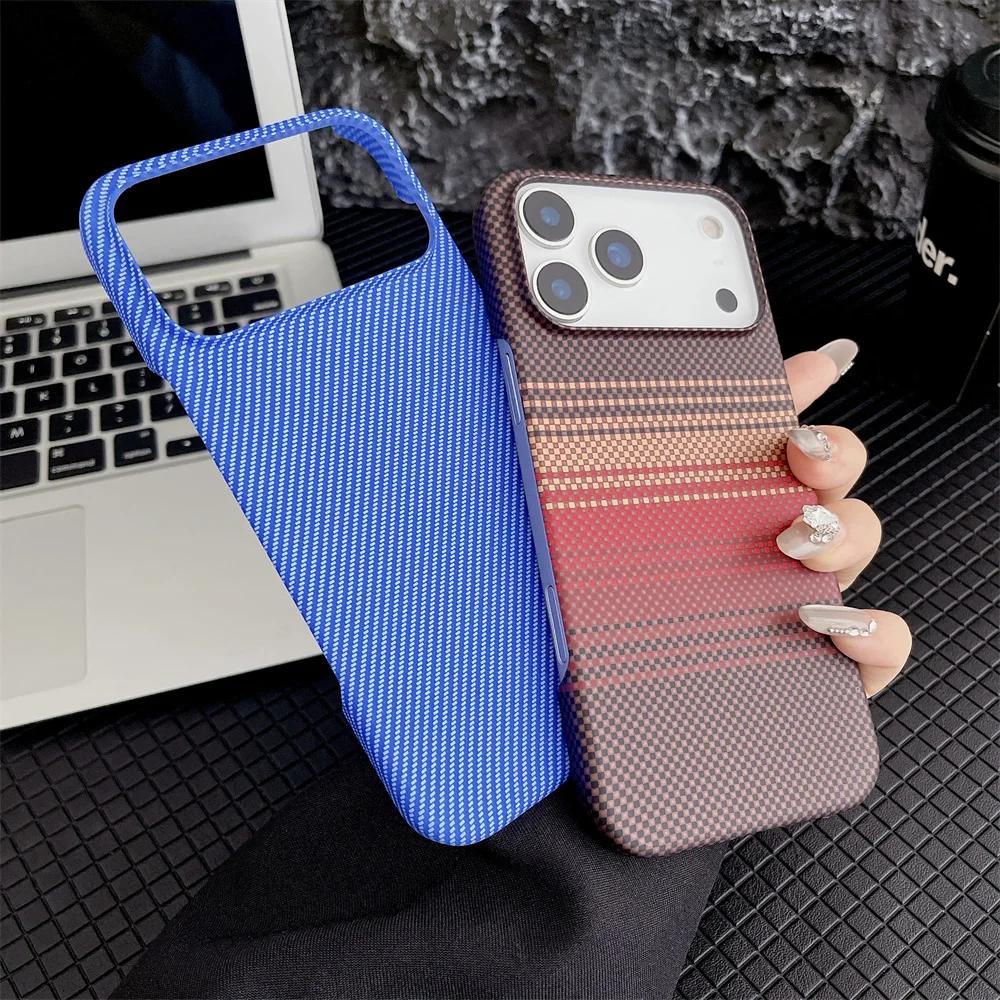 Carbon Fiber Kevlar Texture Phone Case for IPhone 17 Air 16 15 14 Plus 13 12 11 Pro Max Hard Plastic Half Pack Protective Cover