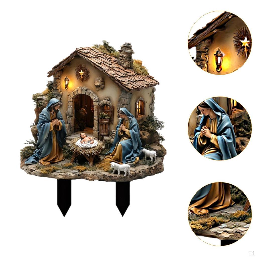 Jesus Birth Statue Yard Sign Gifts, Sculpture Crafts Acrylic Figurine, Garden Stake for Micro