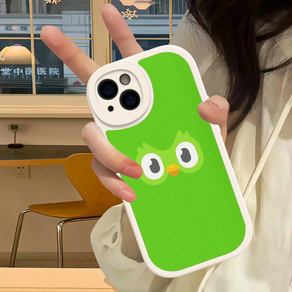 

Популярный чехол для телефона с зеленой совой D-Duolingo для iPhone 16 15 14 13 12 11 Pro Max Plus, кожаный ударопрочный чехол iphone XS MAX