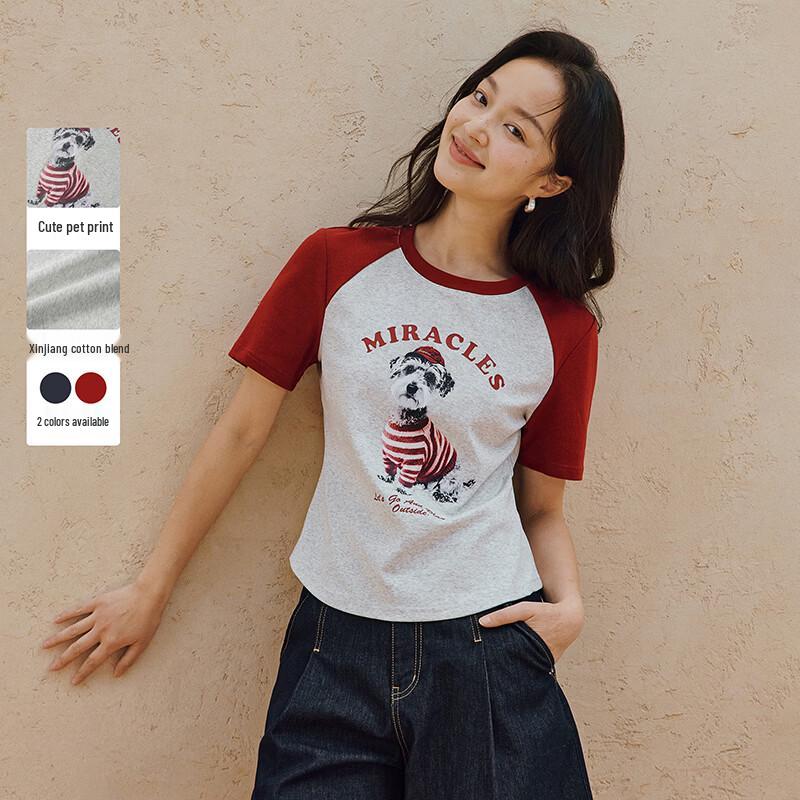 

INMAN Women s Puppy Print Color-block T-Shirt M