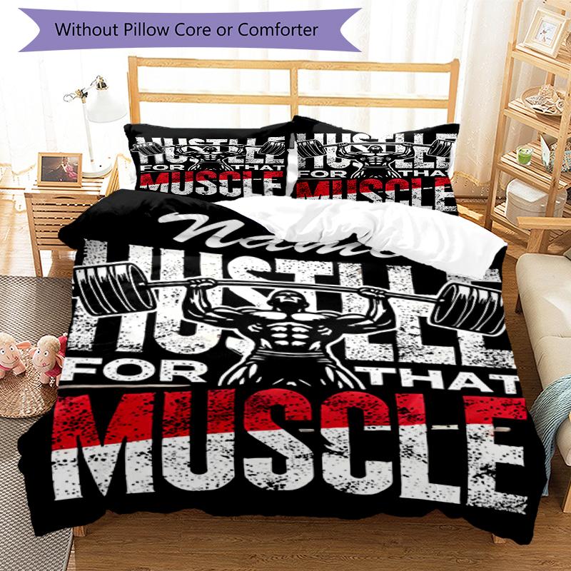 3pcs Custom Name weightlifting Bedding Set Duvet Cover Closure Includes 1 Duvet Cover & 2 Pillowcases, Soft and Comfortable for All Seasons.