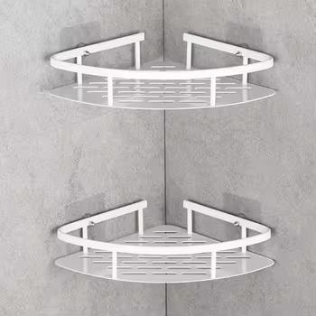 Modern No Drill Bathroom Corner Shelf Waterproof Wall Mounted Shower Rack Strong Adhesive Space Saving Bathroom/Shower
