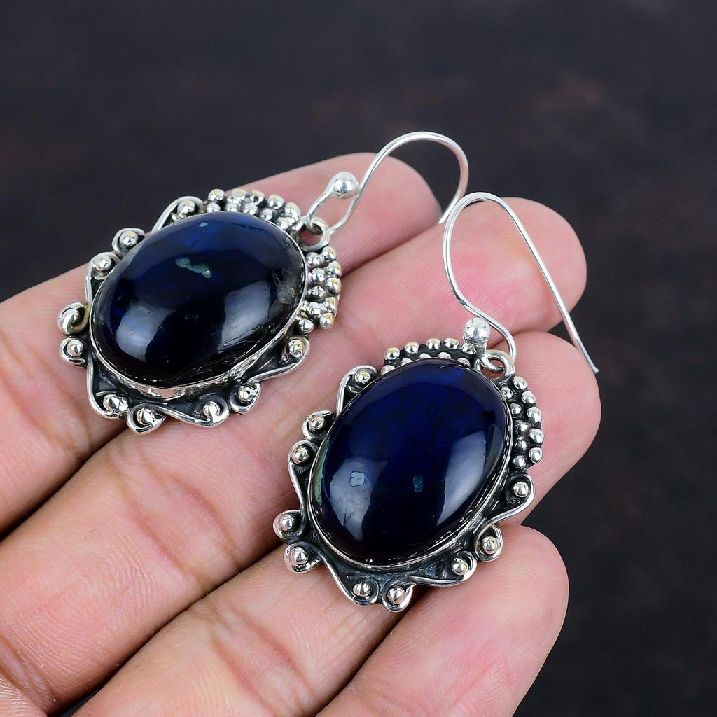 Cercei Labradorit Foc Albastru Piatră Prețioasă Reală Bijuterii Argint Sterling 925 Cercei Lucrați Manual Cercei Piatră de Naștere Bijuterii din Argint Pentru Cadou