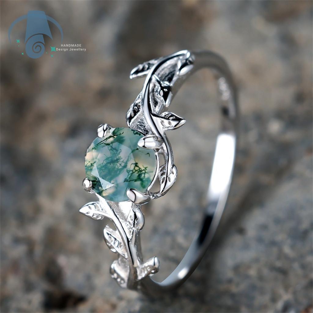 Creative Sweet Minimalist Ring Green Moss Stone Moss Agate Woman Daily Commute High Quality Delicate Unique Elegant Super Jewelr
