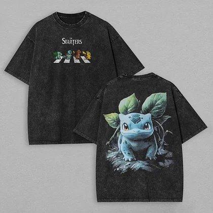 Pokemon Gengar Short Sleeve Tee Anime Washed Vintage Graphic TShirt Man Women Cosplay Casual Tops Summer Yk Streetwear