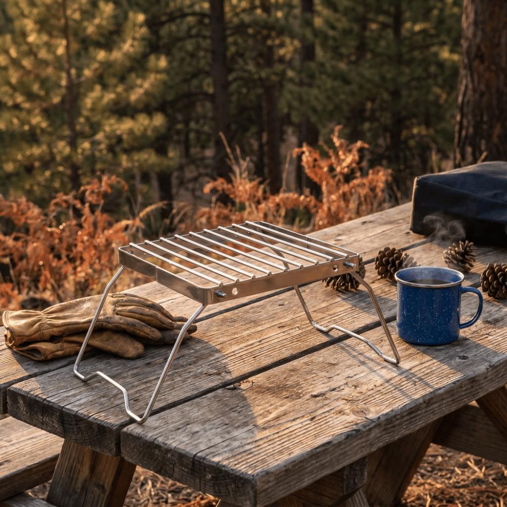 Portable Backpacking Grill Sliver Campfire Grill Solid Fuel Folding Grill Rack  Outdoor Cooking