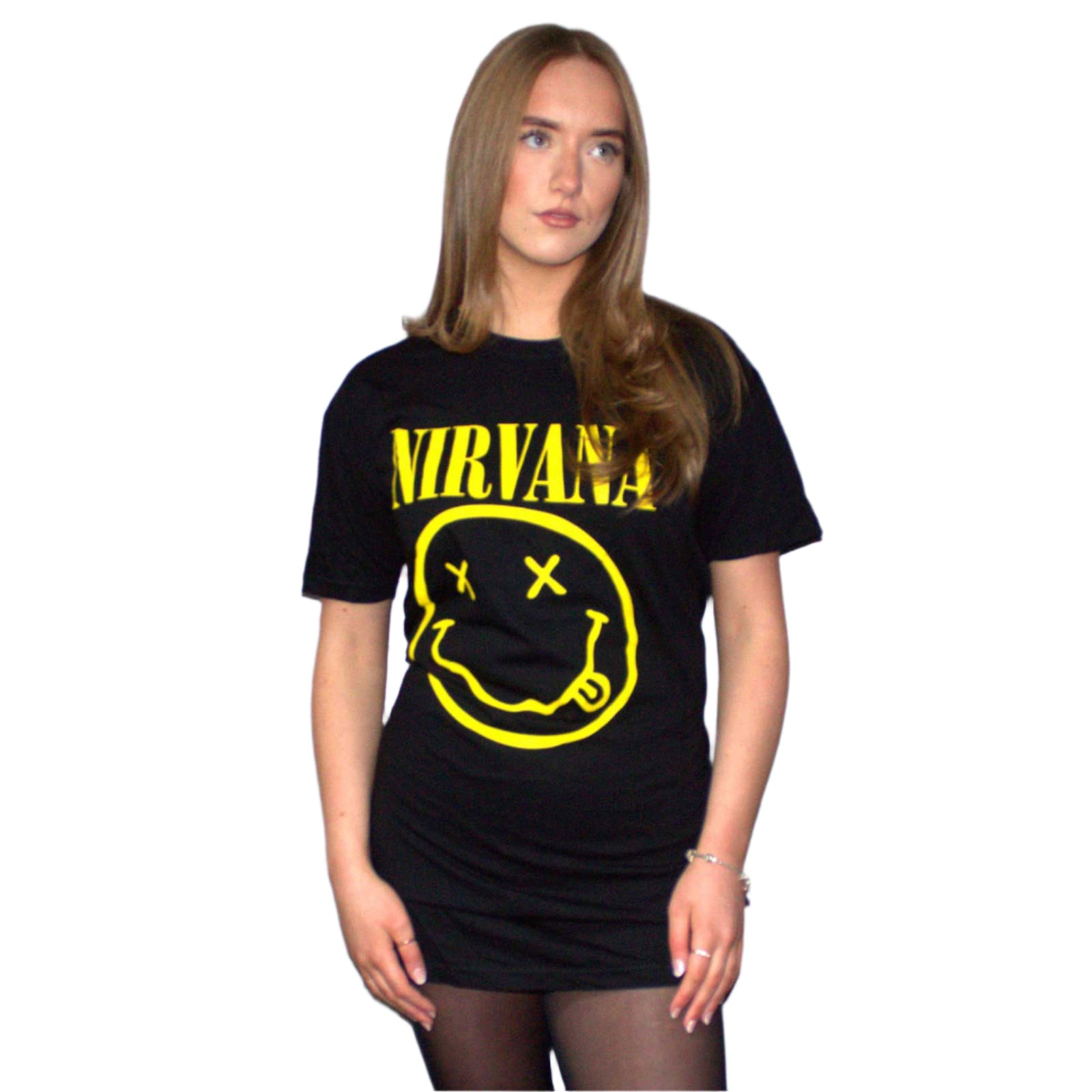 Nirvana Ladies TShirt Dress Yellow Happy Face OFFICIAL NEW S