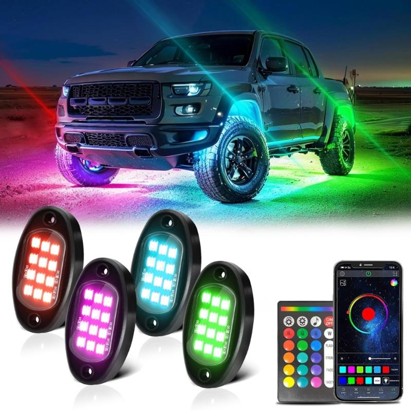 4pcs Dynamic Chassis Lights Colorful Lights with Various Flashing Modes Durable