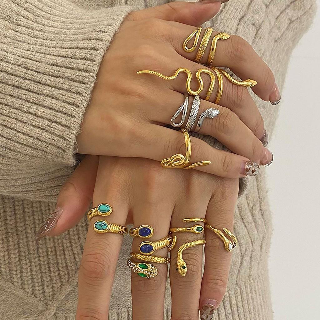 And Versatile Fashionable Stainless Steel Snake Ring Featuring Unique Geometric Shape For Women