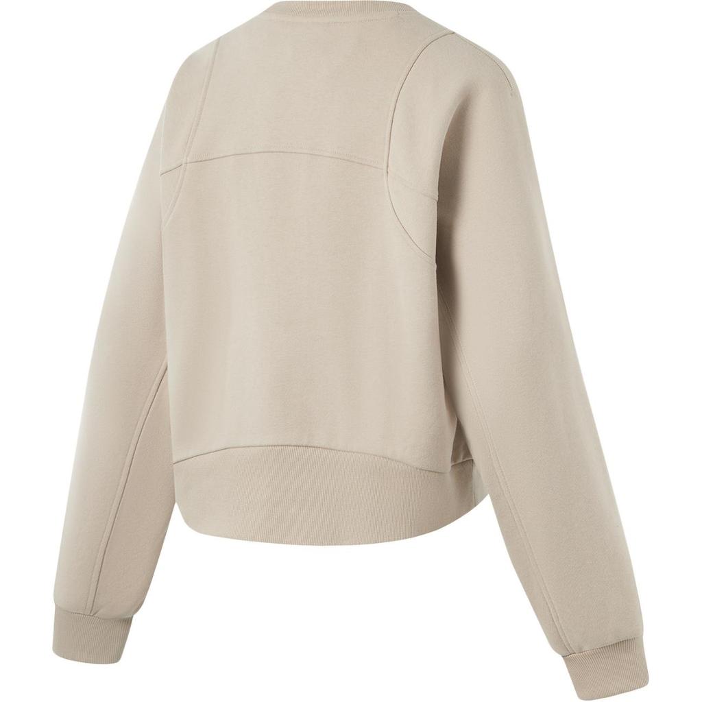 Li Ning Fitness Series Knitted Fabric Solid Color Loose Fit Fleece Lined Crew Neck Long Sleeved Sweatshirt Women's AWDU556-5