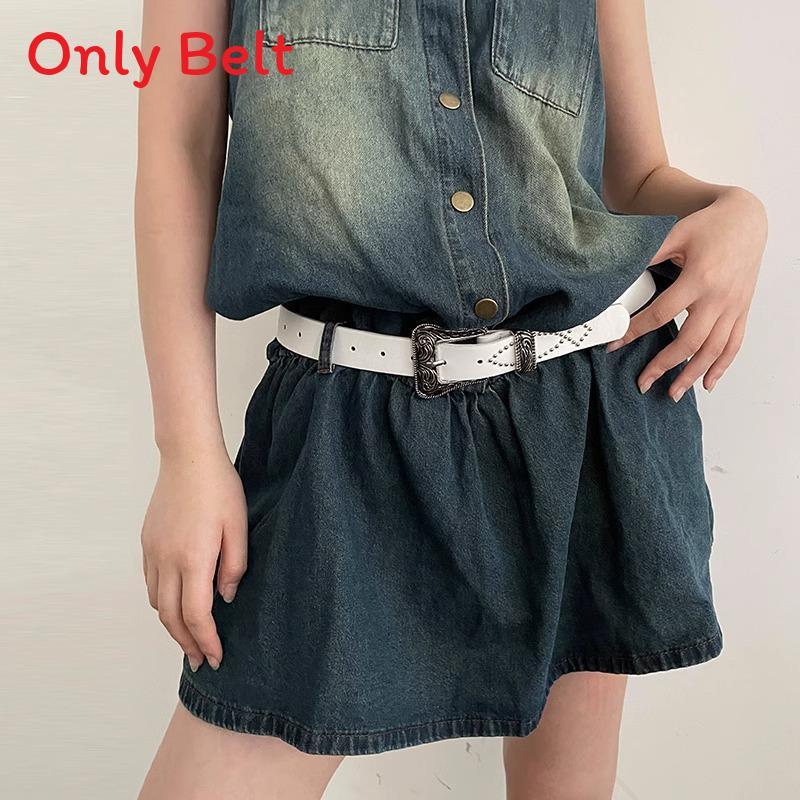 Retro American Style Pu Leather Belt For Women With Square Metal Buckle For Punk Fashion