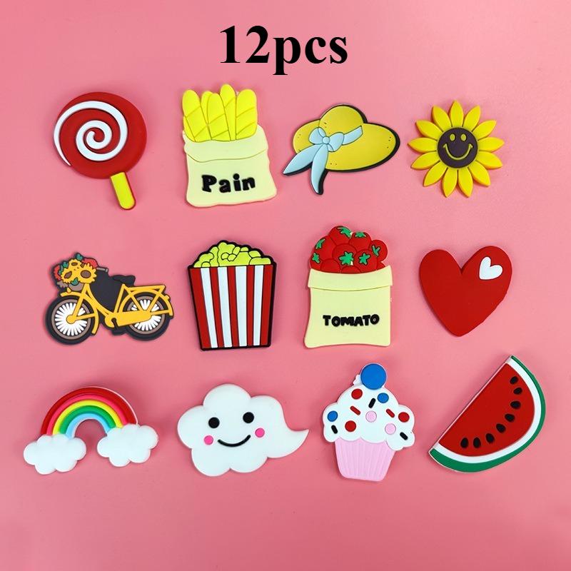 12pcs Cartoon Hamburger Refrigerator MagnetsCreative Fridge StickersBadge Soft Rubber Magnetsfor Home DecorHoliday Gifts