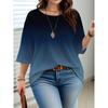 Women's Print Fashion Gradient Color Seven-point Sleeve Casual Round Neck T-shirt Blouse