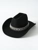 Hot-selling wide metal double-row rhinestones hand-sewn crystal pendant fringed chain top hat western cowboy hat felt hat