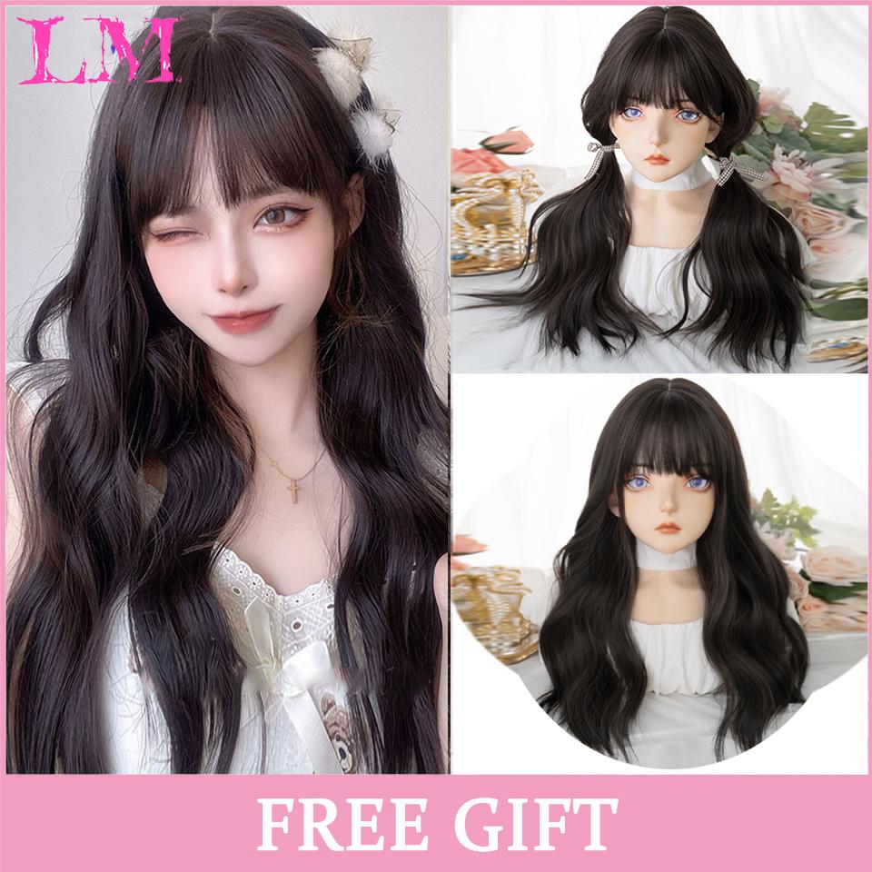 LM Cosplay-Perücke mit Pony, synthetisches glattes Haar, 61 cm lang, hitzebeständig, rosa Perücke für Frauen