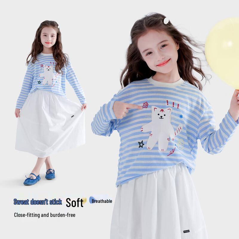 Tutuxiaoxiang Girls Striped Cartoon Breathable Long Sleeve Top 120