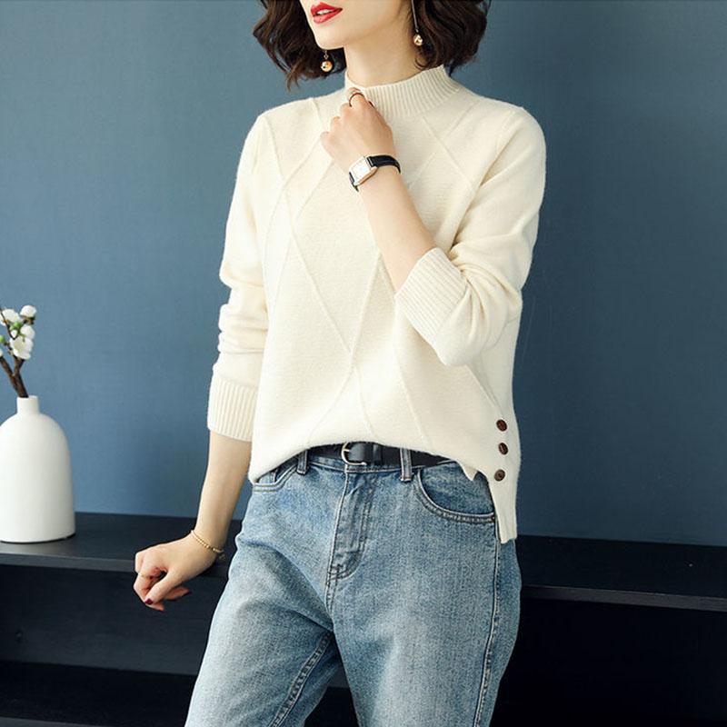 Sweater Women Autumn Winter Half Turtleneck Sweater Women Short Loose Korean Fashion All-match Knit Bottoming Sweaters