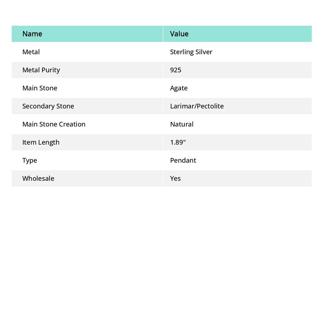 Blue Lace Agate, Larimar 925 Sterling Silver Jewelry Pendant 1.89" O7C54