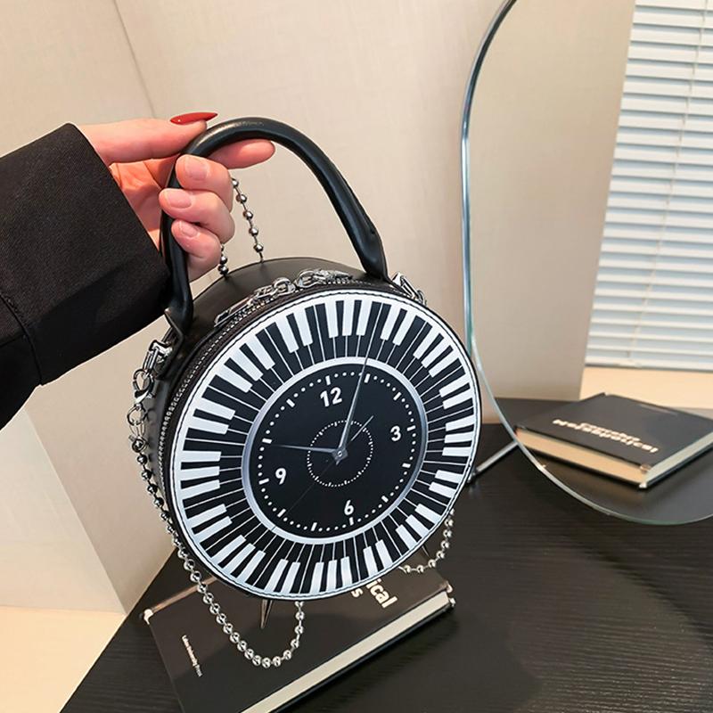 Vintage Clock Crossbody Bag Design PU Unique Retro Timepiece Shoulder Handbag for Women Teens