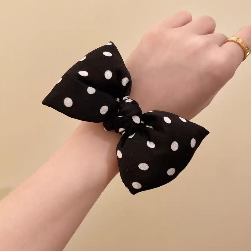 Korean Style Polka Dot Bow Scrunchie, Sweet Cute Hair Elastic for Women & Girls Elegant Hair Accessory for Daily Wear