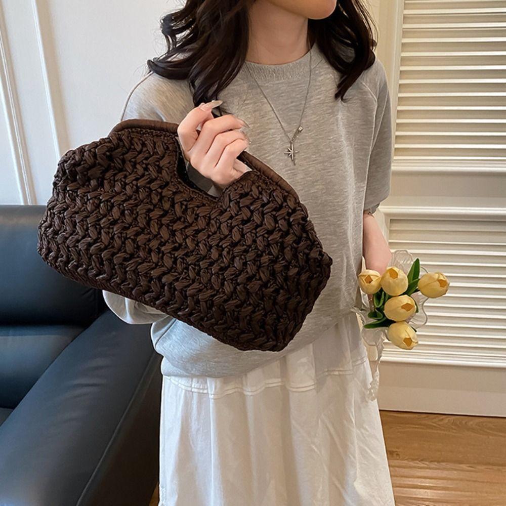 Large Capacity Woven Handbag Grass Clutch Crescent Bag Trendy Straw Bag Girls