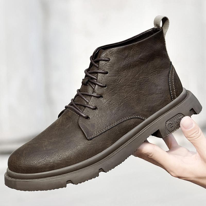 

Business Dress Footwear Casual Genuine Leather Leather Lace-Up Shoes British Style Chelsea Boots Men Versatile Male Ankel Boots 45 хаки