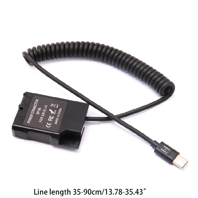 EN-EL14 Dummy Battery USB-C Coupler Adapter for W/ USB C-type Spring Power Cable