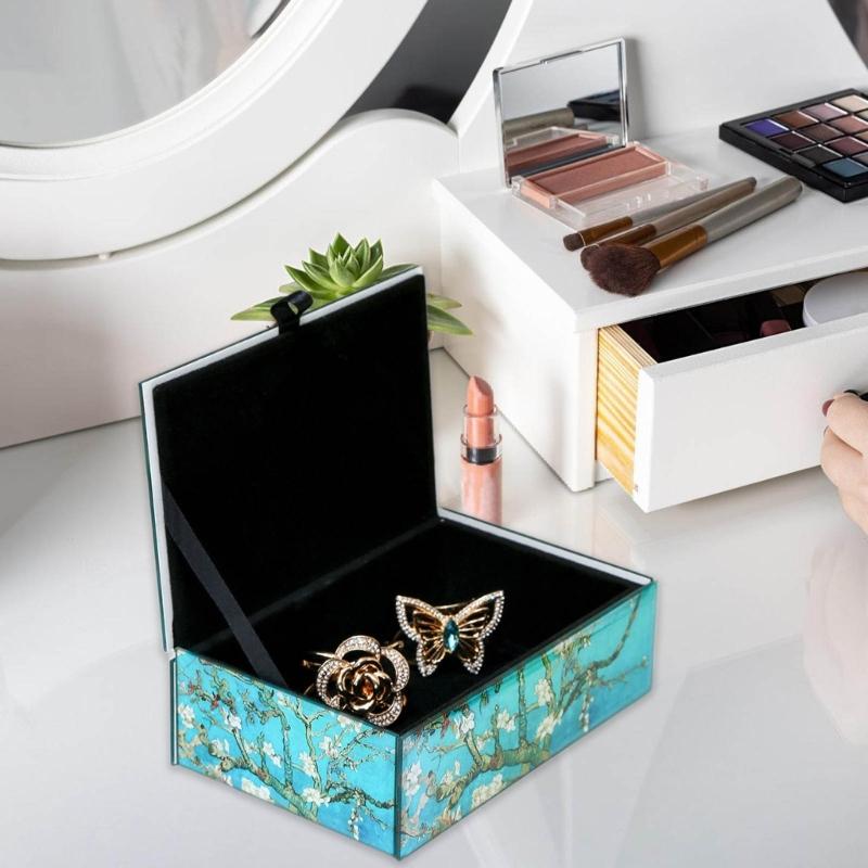 Boîte de Rangement à Bijoux en Verre Fleur Élégante Organisateurs Transparents Décoration d'Intérieur pour Organisation de Bagues Colliers et Boucles d'Oreilles