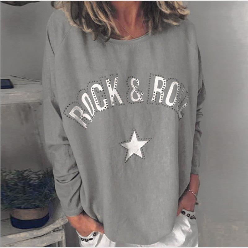 Nuovo Pullover da Donna Autunno e Inverno con Stampa Diamanti Girocollo a Maniche Lunghe