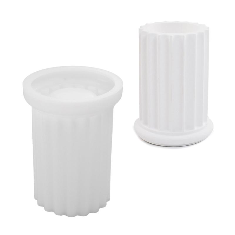 Striped Cylinder Resins Jar Molds Candlestick Molds for Making Candlestick Tealight Holder Storage Jar, Resins Lid Molds