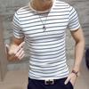 Men T-shirt Contrast Color O Neck Short Sleeve Stripe Print Formal Summer Base Top Male Clothes