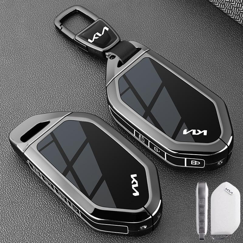Leather Car Key Case Cover For 2024 Kia EV9 Picanto Carnival Seltos K5 KA4 Sorento Morning Protection Key Chain Buckle Keyless