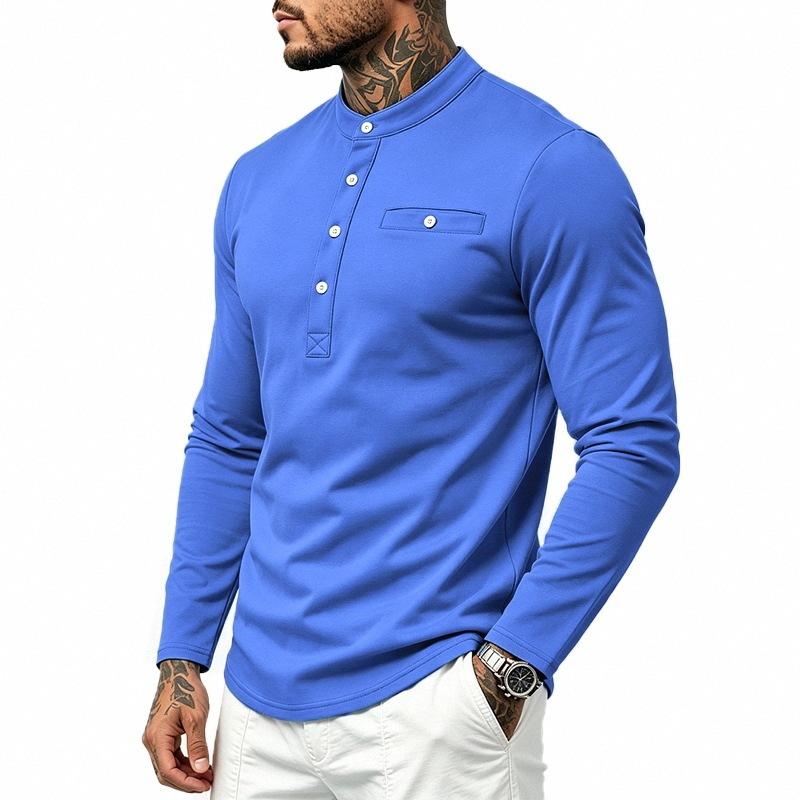 Men S Long Sleeve Henley T Shirt With Chest Pocket Casual Top