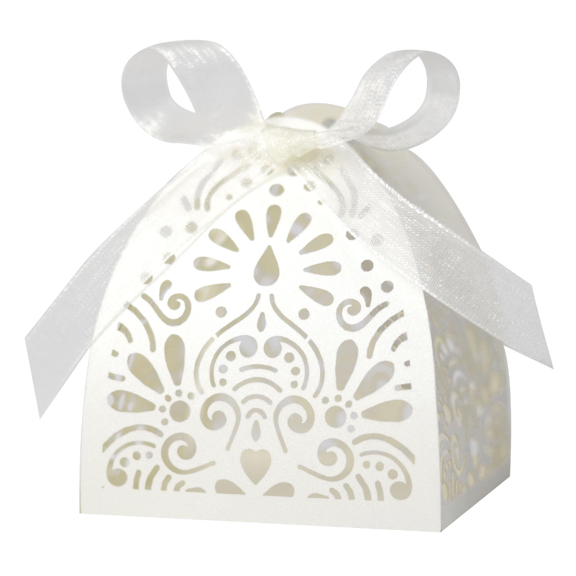Wedding & Birthday Ivory Laser Cut Candy Gift Box 6x6x8 cm слоновая кость