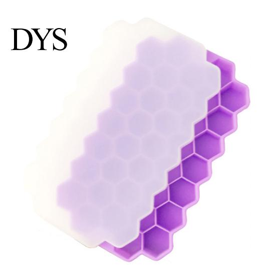 Capped Ice Cube Tray 37 Cavity Honeycomb BPA-Free Slow-Melt Reusable Small Mold Cubes with Lid Easy Release Silicone Maker for Freezer