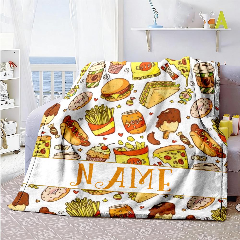 Hamburger Sandwich Customize Your Name Blanket Lightweight Personalized Blanket Durable Comfort Versatile for Office Chair Picnics Nap Living Room
