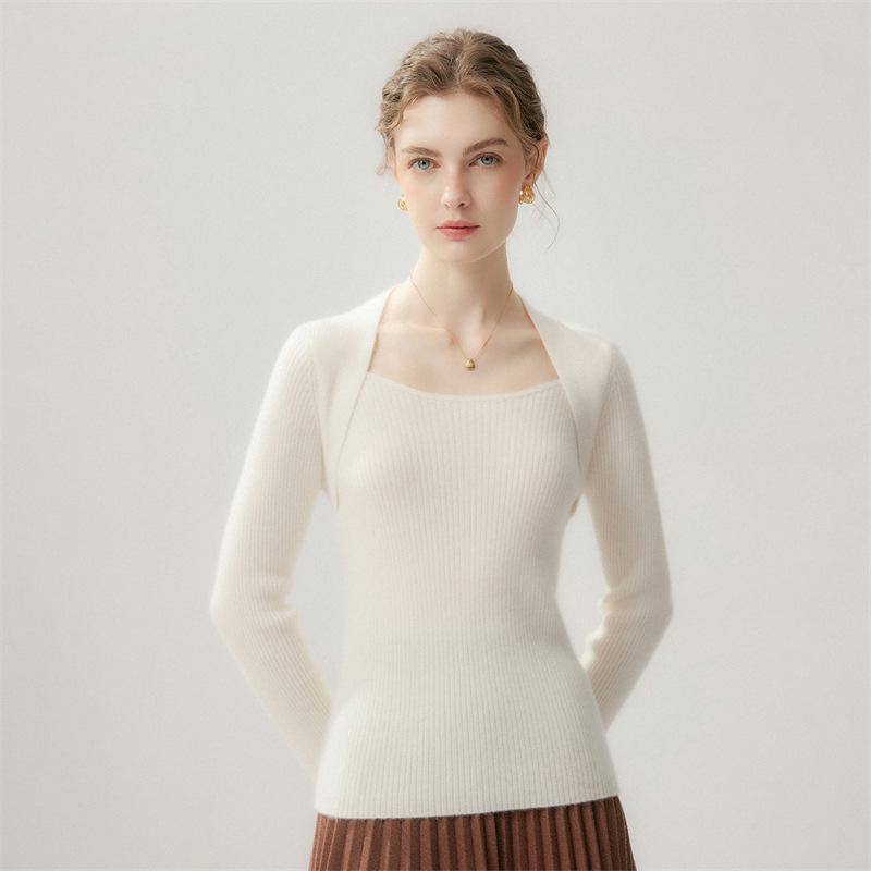 Lekasha Women's 100% Pure Cashmere Square Neck Slim-Fit Pullover
