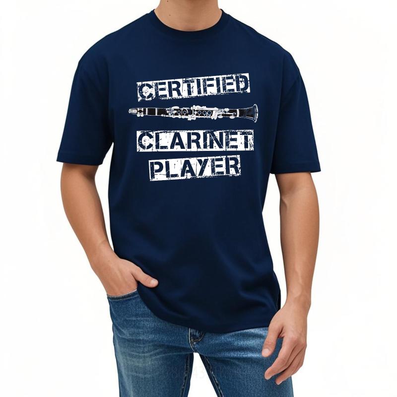 

Basic Teenagers Summer tshirt Certified Clarinet Player With Instrument Graphic Short Sleeve Cotton Crew Neck Men Top as the picture12389 темно-синього кольору